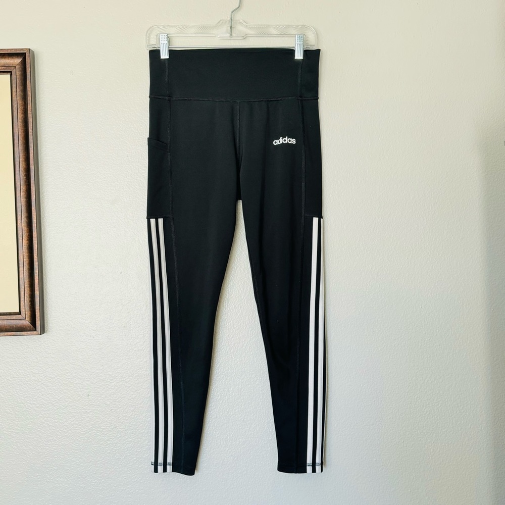 Adidas Climalite Black White Side Stripe Pull On Leggings Women's Size Medium